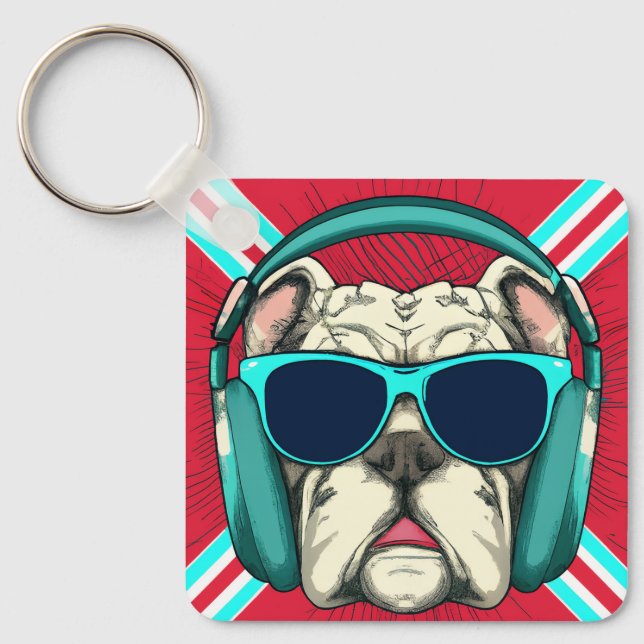 Groove Pup Metal Square Keychain (Front)