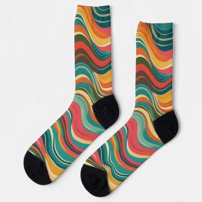 Groove Waves 70s Psychedelic Line Pattern Collecti Socks (Left)