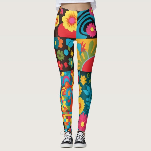 Groove Waves 70s Psychedelic Line Pattern Leggings (Front)