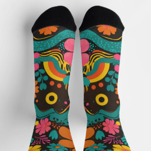 Groove Waves 70s Psychedelic Line Pattern Socks