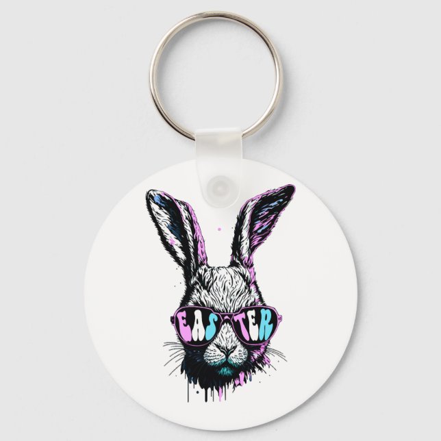 Groovi Rabbit Bunny Face With Sunglasses Easter Key Ring (Front)