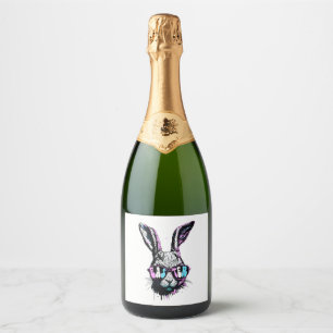 Groovi Rabbit Bunny Face With Sunglasses Easter Sparkling Wine Label