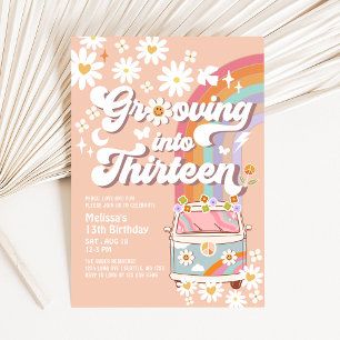 Grooving into THIRTEEN Hippie 13th Birthday Invitation