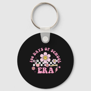 Groovy 100 Days Of School Era Flower 100th Day Tea Key Ring
