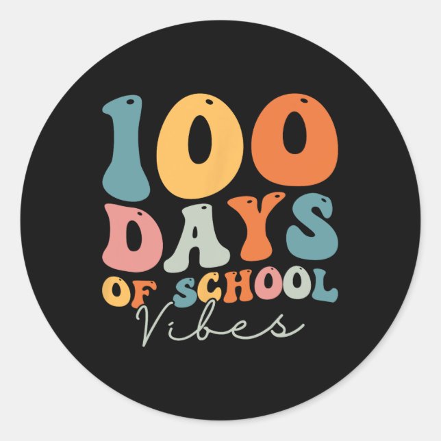 Groovy 100 Days Of School Vibes Teachers  Classic Round Sticker (Front)