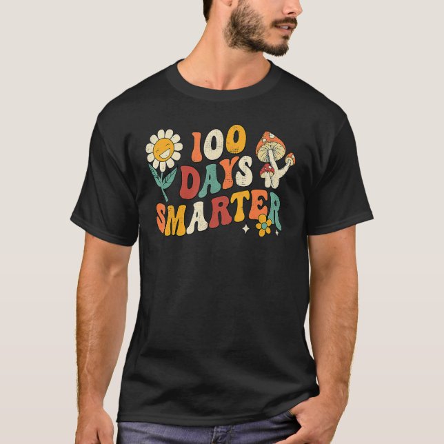 Groovy 100 Days Smarter Hippie Teacher 100 Days Of T-Shirt (Front)