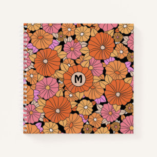 Groovy 1960s Hippie Flower Power Monogram Notebook