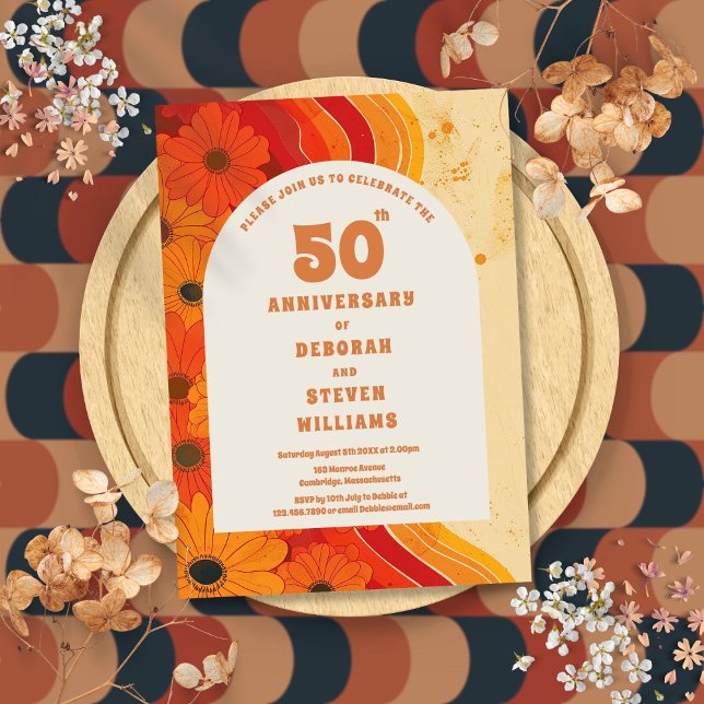 Groovy 1970s 50th Wedding Anniversary Invitation (Groovy 1970s 50th Wedding Anniversary Invitation)