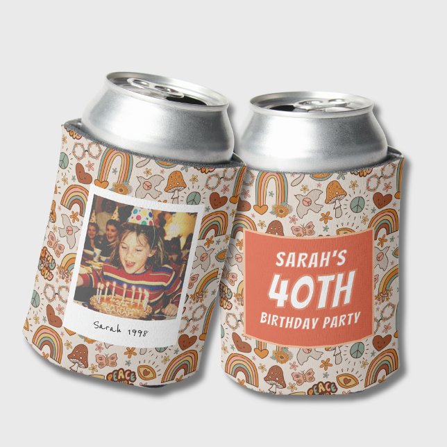 Groovy 40th Birthday Photo Can Cooler (Creator Uploaded)