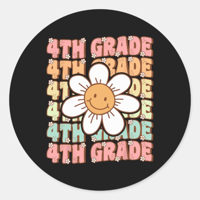 Groovy 4th Grade Back To School First Day of Fourt Classic Round Sticker (Front)