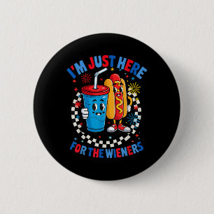 Groovy 4th Of July Hot- Dog I’m Just Here For The 6 Cm Round Badge