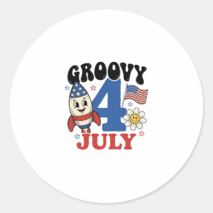 Groovy 4th of July Rocket Patriotic Shirt Design_1 Classic Round Sticker