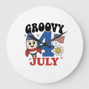 Groovy 4th of July Rocket Patriotic Shirt Design_1 Large Clock
