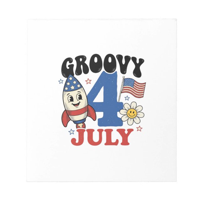 Groovy 4th of July Rocket Patriotic Shirt Design_1 Notepad (Front)