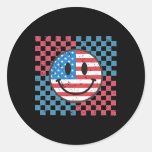 Groovy 4th Of July Smile Face Usa Flag Freedom Classic Round Sticker