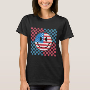 Groovy 4th Of July Smile Face Usa Flag Freedom T-Shirt