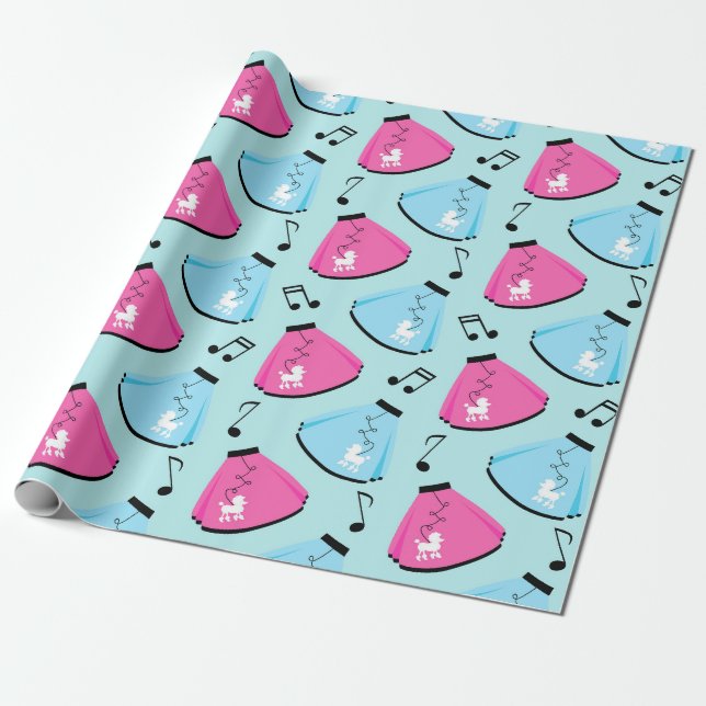 Groovy 50s Design, Retro 50's Dance Party Pattern Wrapping Paper (Unrolled)