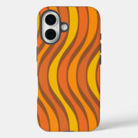 Groovy 60s 70s Abstract Wavy Lines Orange Brown