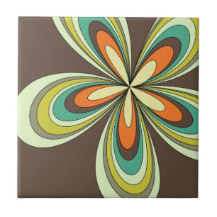 Groovy 60s 70s Hippie Flower Brown Retro Daisy Tile