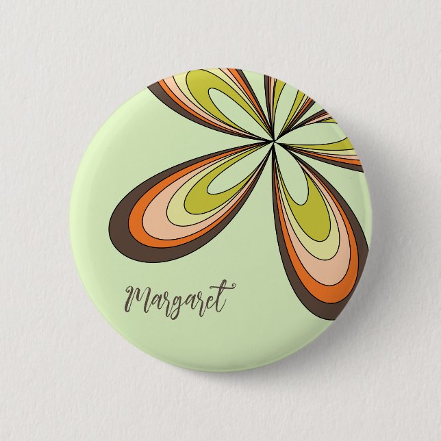 Groovy 60s 70s Hippie Flower Lime Retro Daisy Name 6 Cm Round Badge (Front)