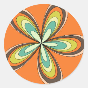 Groovy 60s 70s Hippie Flower Orange Retro Daisy Classic Round Sticker