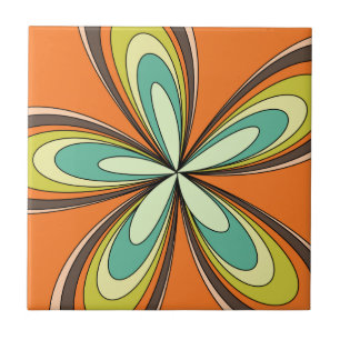 Groovy 60s 70s Hippie Flower Orange Retro Daisy Tile