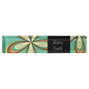 Groovy 60s 70s Hippie Flower Turquoise Daisy Name Nameplate