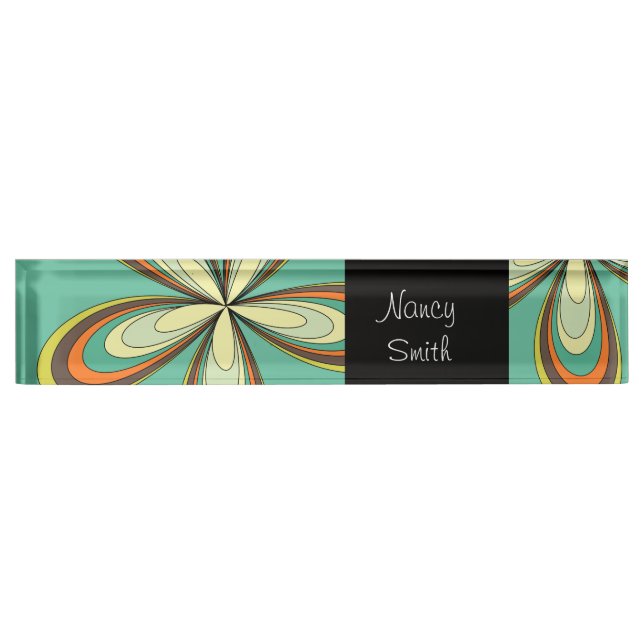 Groovy 60s 70s Hippie Flower Turquoise Daisy Name Nameplate (Front)