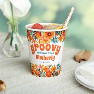 Groovy 60's 70s Vibe Floral Retro Birthday Paper Cups