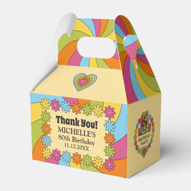 Groovy 60s Music Lovers 80th Birthday Party Favour Box (Front Side)