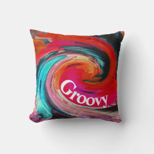 Groovy 60's Retro Bright Swirled Tie Dye Colourful Cushion