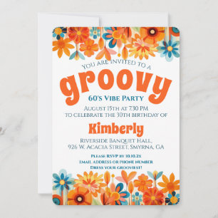 Groovy 60's Vibe Floral Retro Birthday Invitation