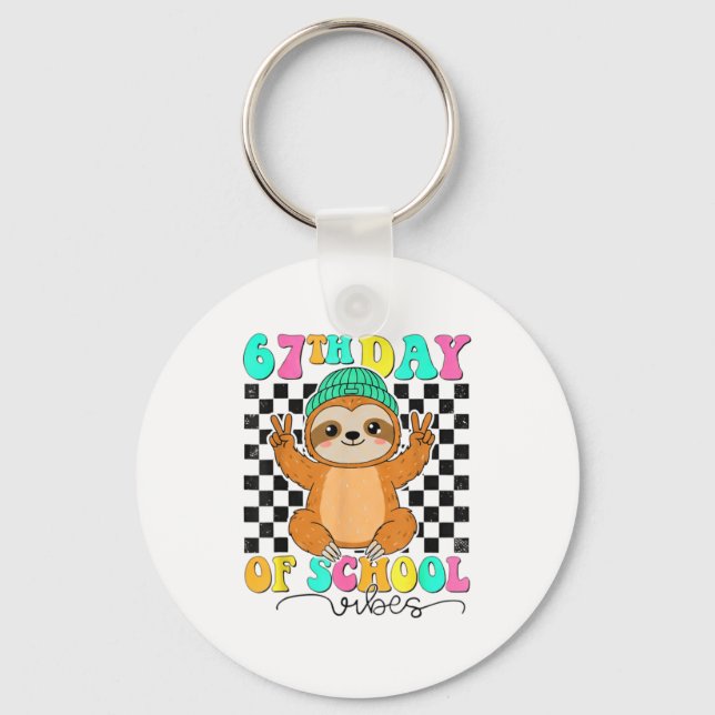 Groovy 67 Days Of School Funny 67 Students Peace S Key Ring (Front)