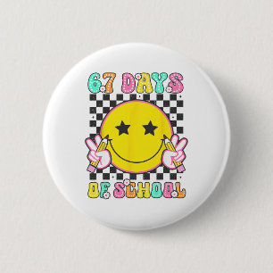 Groovy 67 Days Of School Smile Face Teacher Kids W 6 Cm Round Badge