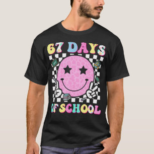 Groovy 67 Days Of School Smile Face Teacher Kids W T-Shirt