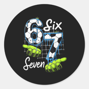 Groovy 67 Soccer Field Six Seven Funny Meme Drip _ Classic Round Sticker