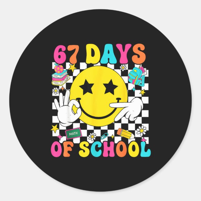 Groovy 67th Day Of School 67 Meme Teacher Boy Girl Classic Round Sticker (Front)