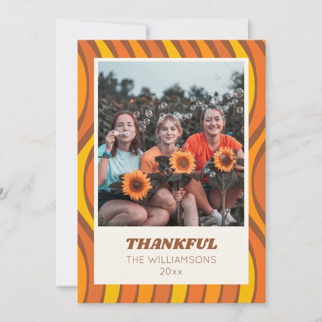 Groovy 70s Autumn Orange Brown Custom Photo  Holiday Card (Front)