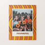 Groovy 70s Autumn Orange Brown Custom Photo   Jigsaw Puzzle<br><div class="desc">Groovy 60s 70s Fall Orange Brown Custom Photo Thankful Puzzle</div>