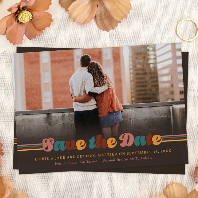 Groovy 70s Colours Retro Save The Date Photo (Creator Uploaded)