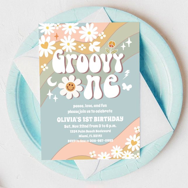 Groovy 70s Daisy First Birthday Invitation (Creator Uploaded)