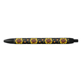 Groovy 70s Daisy Flower Power Pattern Black Ink Pen