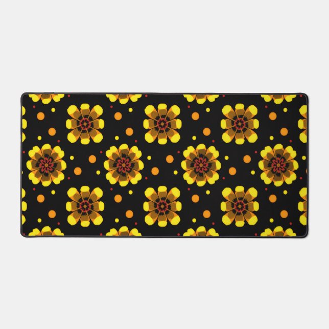 Groovy 70s Daisy Flower Power Pattern Desk Mat (Front)