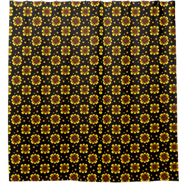 Groovy 70s Daisy Flower Power Pattern Shower Curtain (Front)