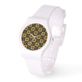 Groovy 70s Daisy Flower Power Pattern Watch