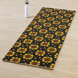 Groovy 70s Daisy Flower Power Pattern Yoga Mat