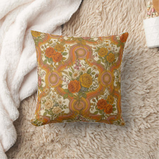 Groovy 70s Floral Seamless Pattern | Bohemian Warm Cushion