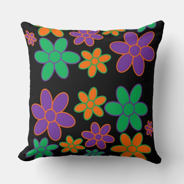 Groovy 70s Flower Design Pillow (Front)