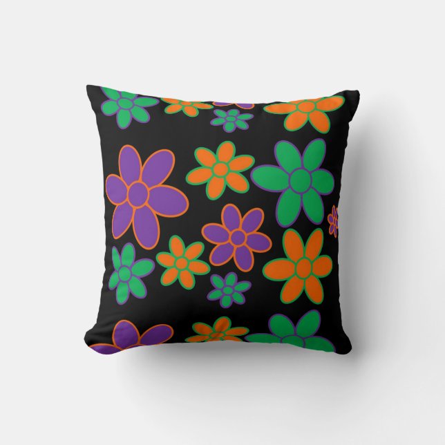 Groovy 70s Flower Style Throw Pillow (Front)