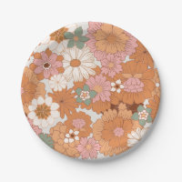 Groovy 70s Hippie Floral Baby Shower Paper Plates